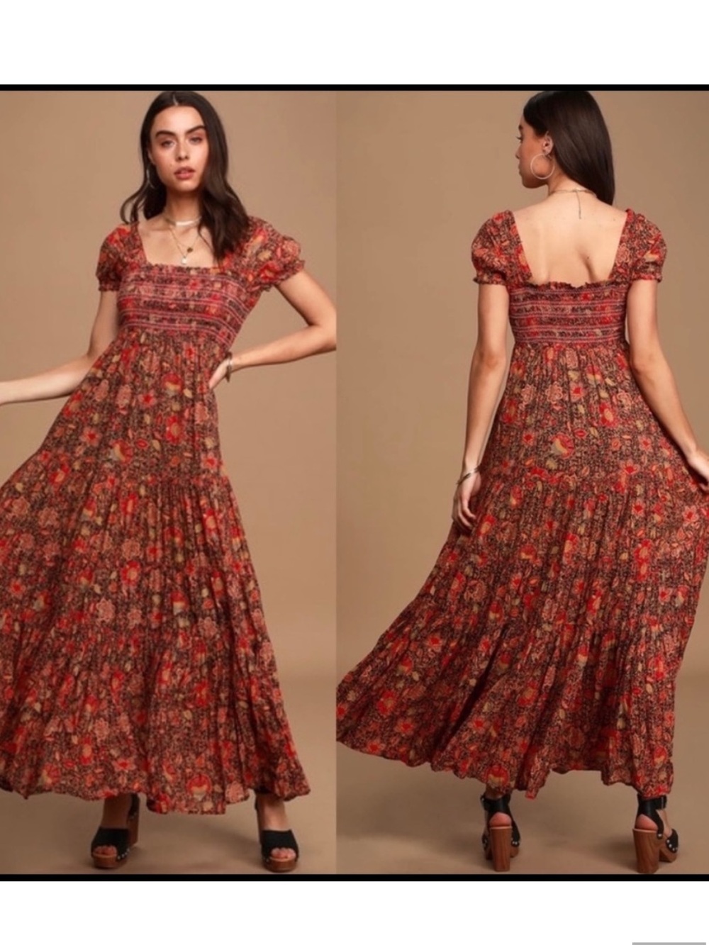 FREE PEOPLE floral Getaway tiered maxi dress XS‎
